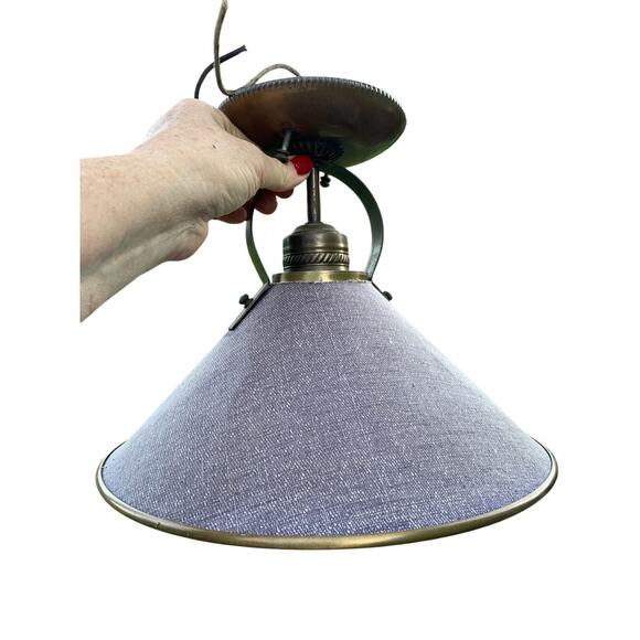 Vintage Blue Denim Ceiling Light With Gold Underside - Picture 2 of 5